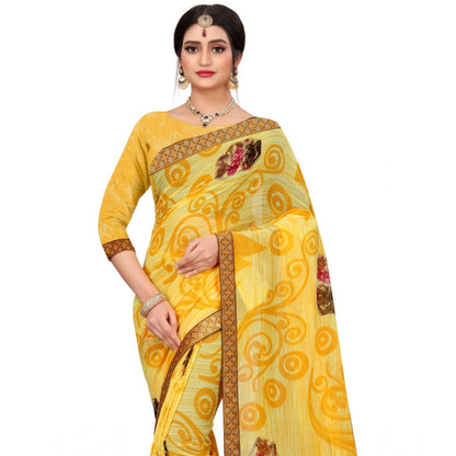 Roneclick Women's Georgette Floral Print Saree With Unstitched Blouse 5.5Mtr (Yellow)