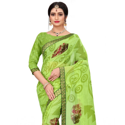 Roneclick Women's Georgette Floral Print Saree With Unstitched Blouse 5.5Mtr (Green)