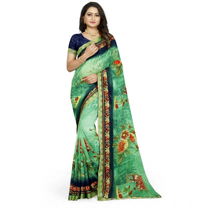 Roneclick Women's Georgette Floral Print Saree With Unstitched Blouse 5.5Mtr (Green)