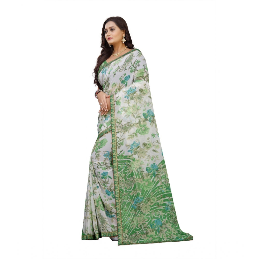 Roneclick Women's Georgette Floral Print Saree With Unstitched Blouse 5.5Mtr (Green)