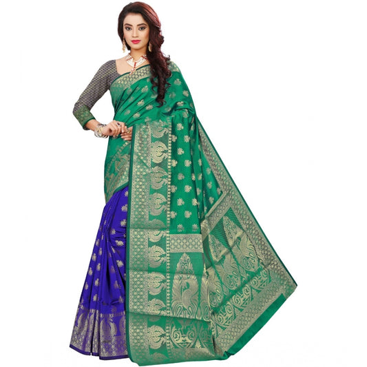 Roneclick Women's Jacquard Woven Saree With Unstitched Blouse 5.5Mtr (Green)