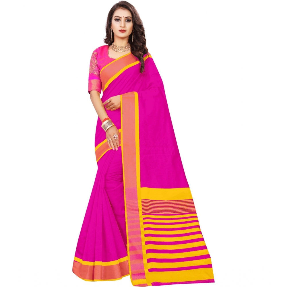 Roneclick Women's Jacquard Woven Saree With Unstitched Blouse 5.5Mtr (Pink)