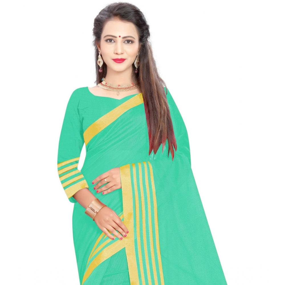 Roneclick Women's Jacquard Striped Saree With Unstitched Blouse 5.5Mtr (Green)