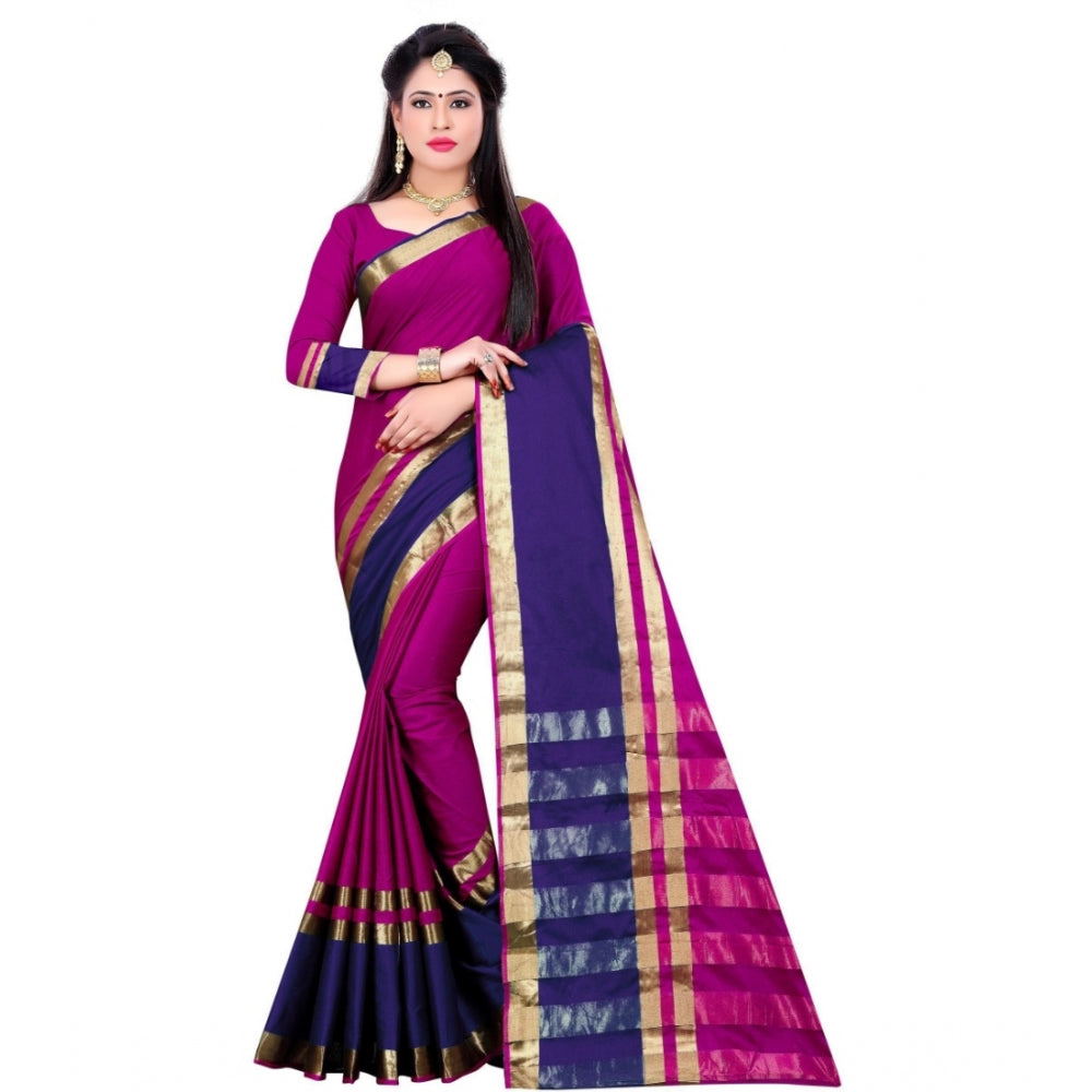 Roneclick Women's Jacquard Woven Saree With Unstitched Blouse 5.5Mtr (Purple)