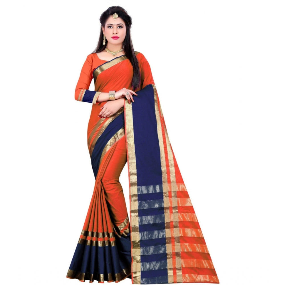 Roneclick Women's Jacquard Woven Saree With Unstitched Blouse 5.5Mtr (Orange)