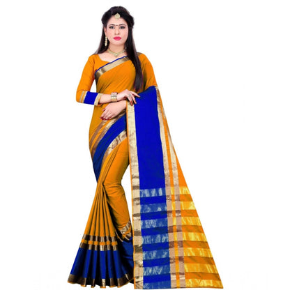 Roneclick Women's Jacquard Woven Saree With Unstitched Blouse 5.5Mtr (Mustard)