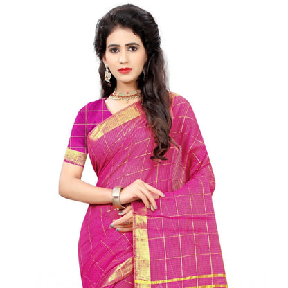 Roneclick Women's Jacquard Woven Saree With Unstitched Blouse 5.5Mtr (Pink)