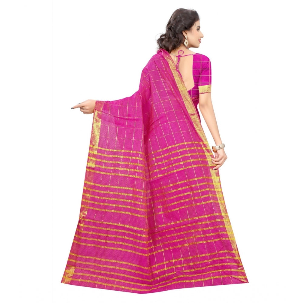 Roneclick Women's Jacquard Woven Saree With Unstitched Blouse 5.5Mtr (Pink)