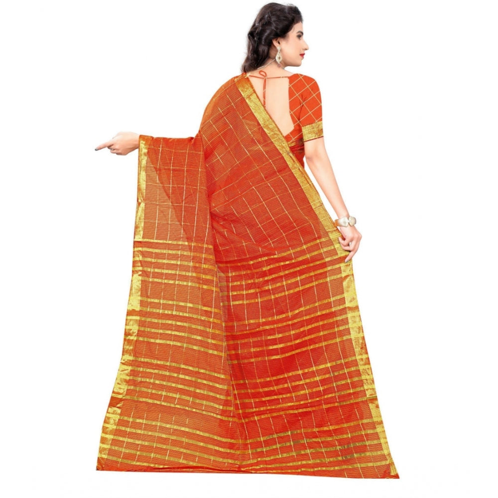 Roneclick Women's Jacquard Woven Saree With Unstitched Blouse 5.5Mtr (Orange)