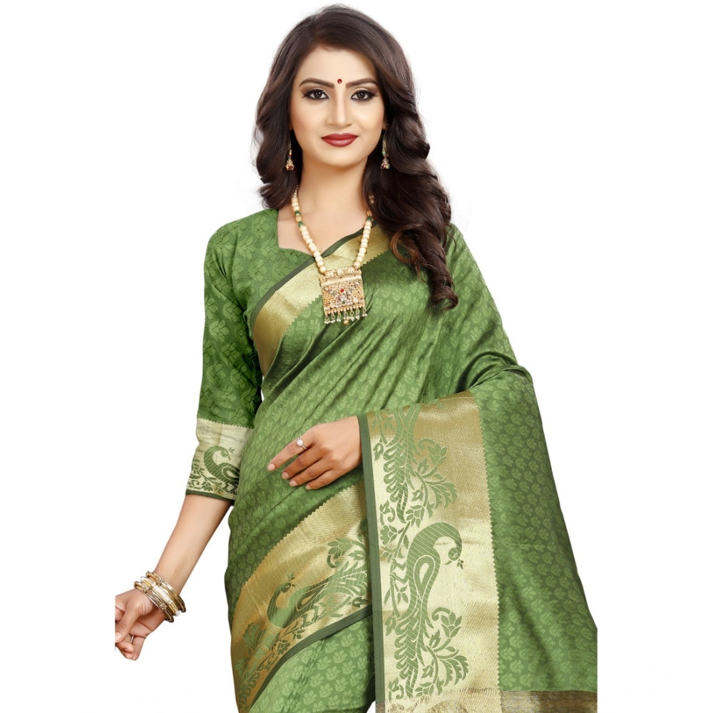 Roneclick Women's Jacquard Woven Saree With Unstitched Blouse 5.5Mtr (Green)