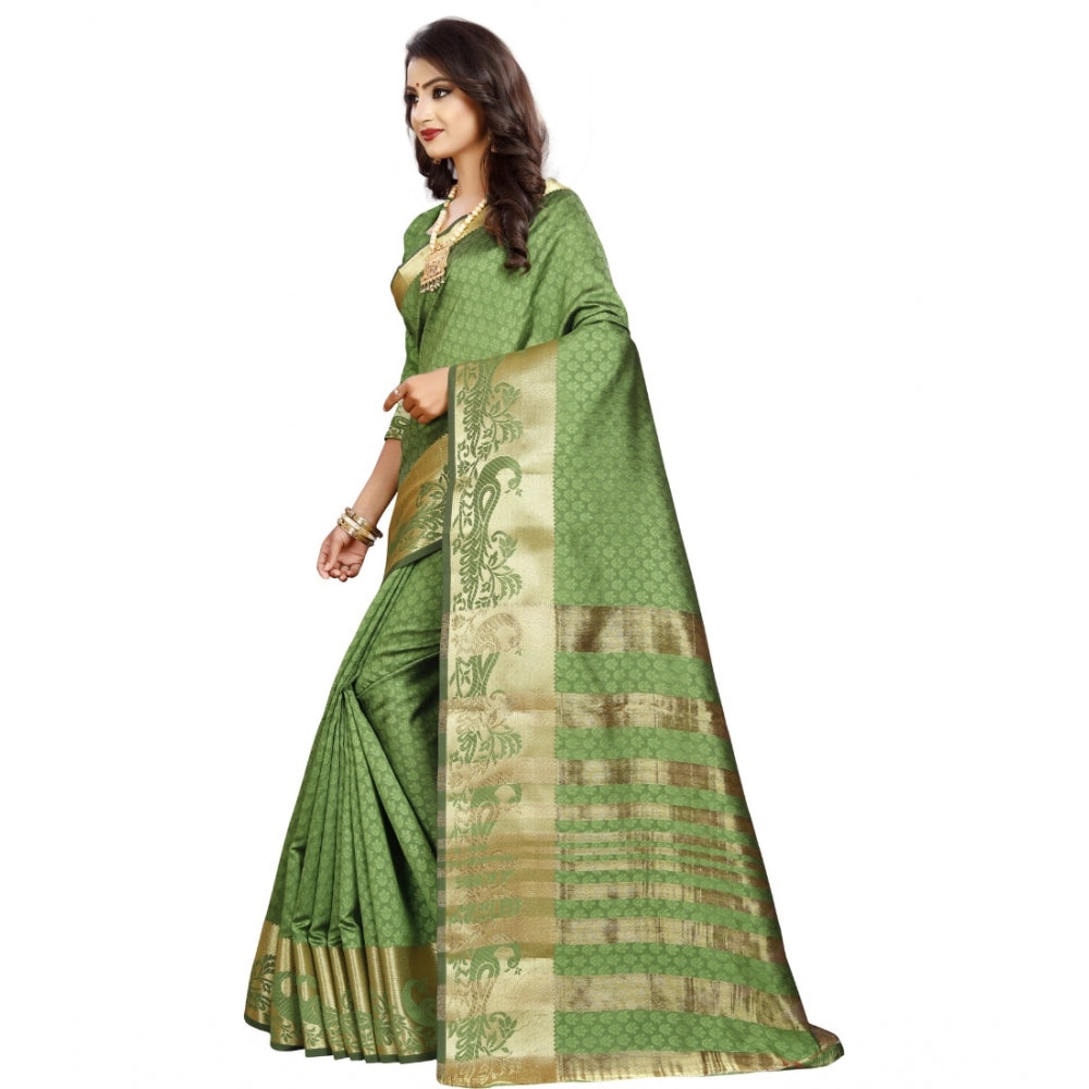 Roneclick Women's Jacquard Woven Saree With Unstitched Blouse 5.5Mtr (Green)