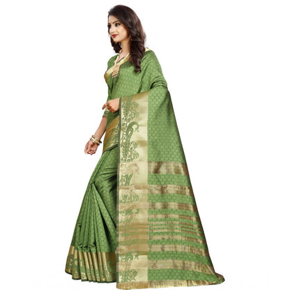 Roneclick Women's Jacquard Woven Saree With Unstitched Blouse 5.5Mtr (Green)