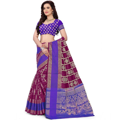 Roneclick Women's Jacquard Woven Saree With Unstitched Blouse 5.5Mtr (Purple)