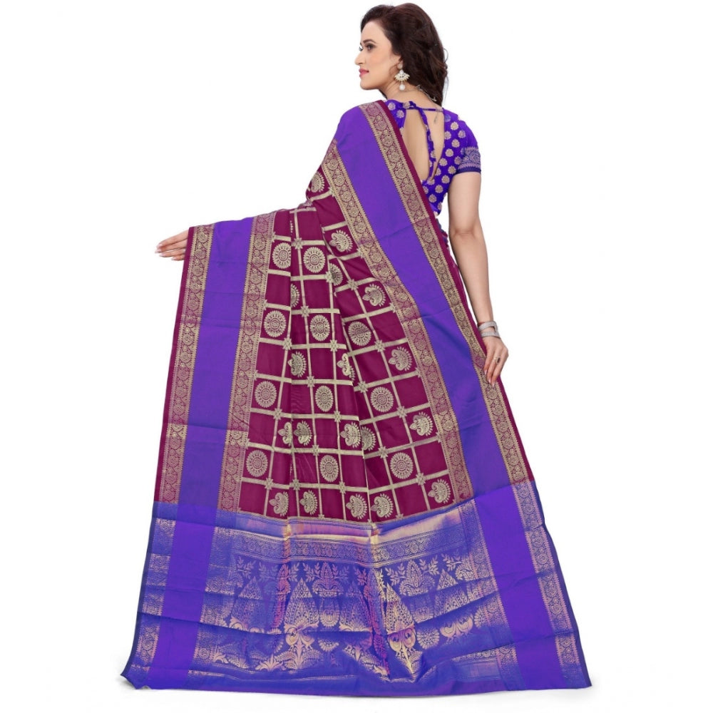 Roneclick Women's Jacquard Woven Saree With Unstitched Blouse 5.5Mtr (Purple)