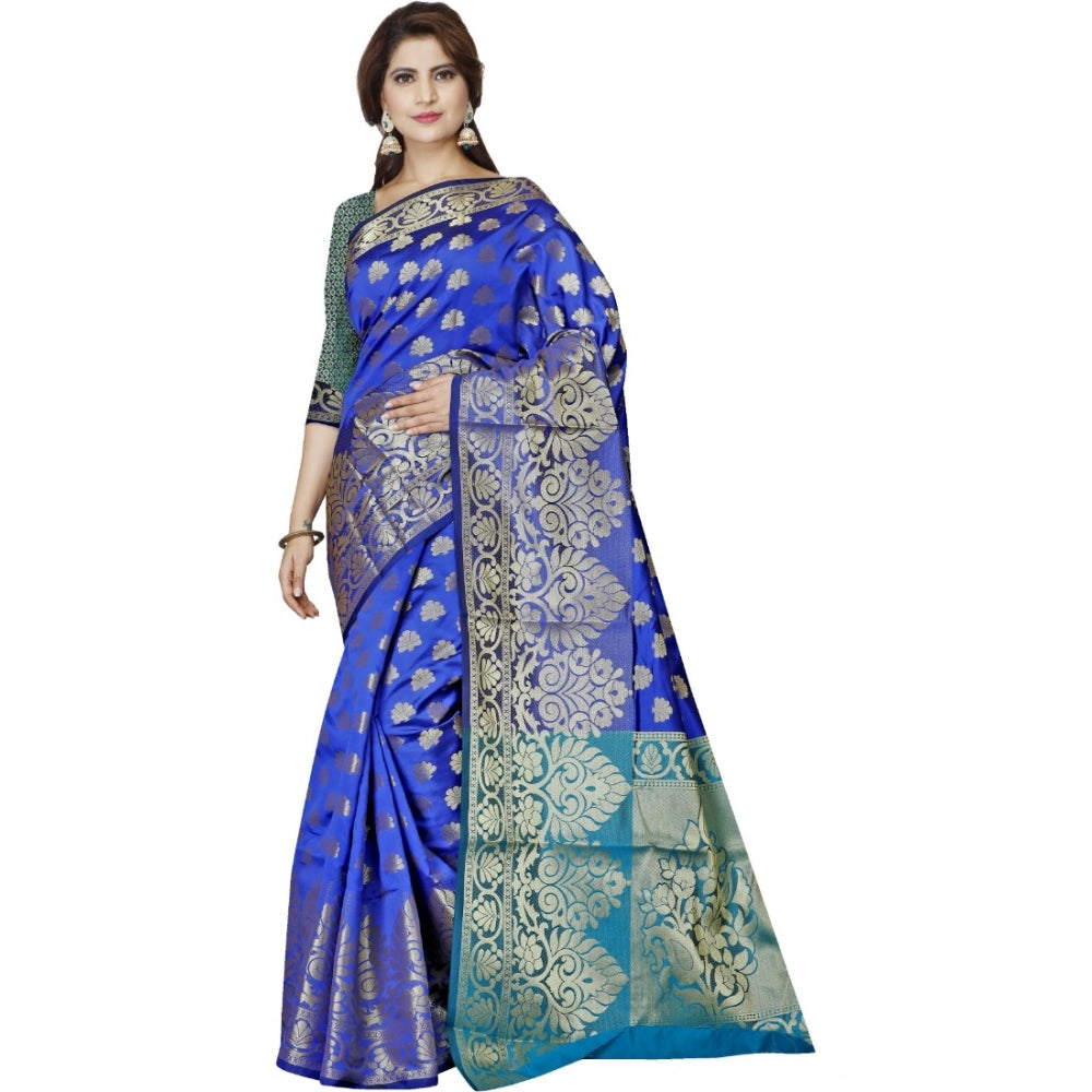 Roneclick Women's Jacquard Woven Saree With Unstitched Blouse 5.5Mtr (Dark Blue)