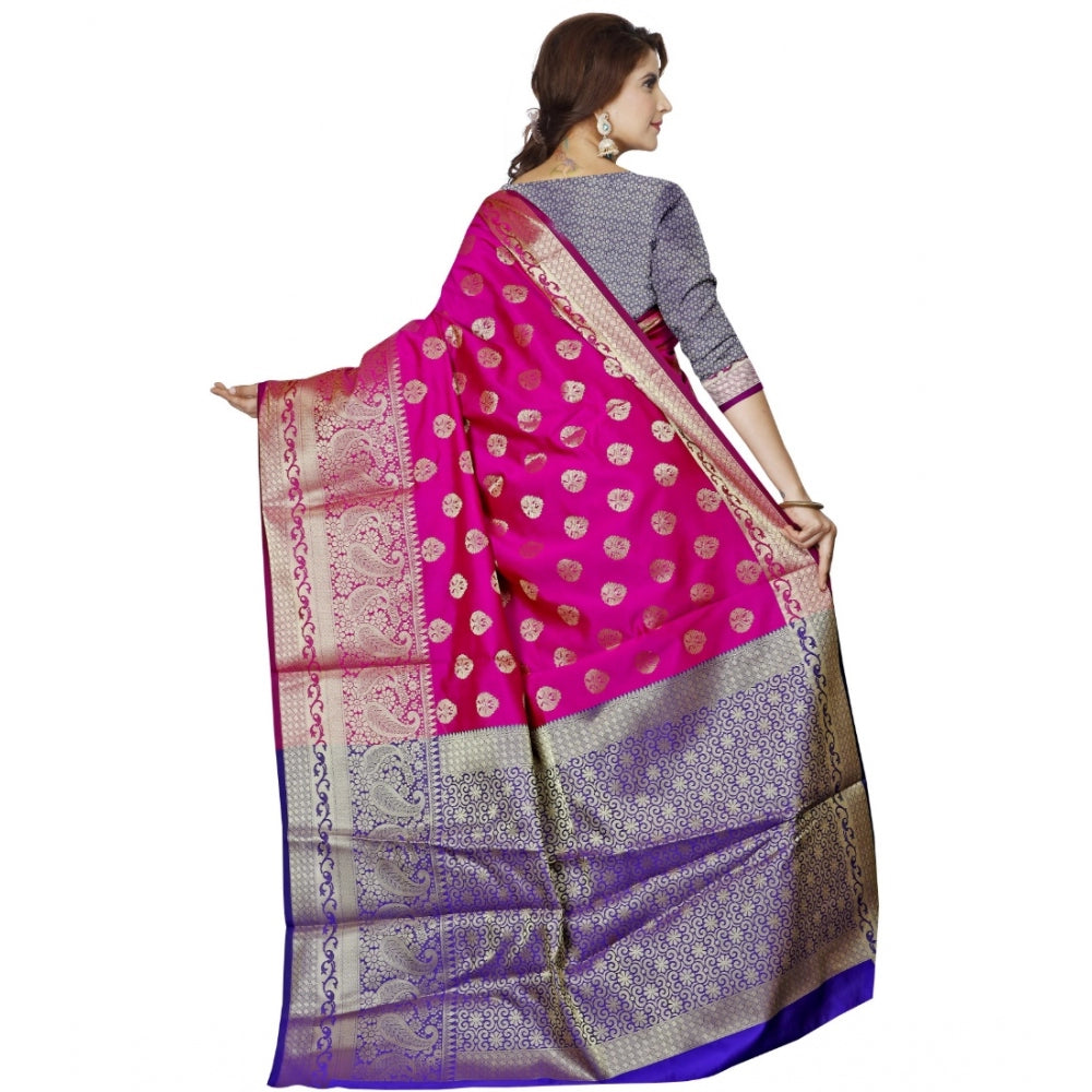 Roneclick Women's Jacquard Woven Saree With Unstitched Blouse 5.5Mtr (Magenta)