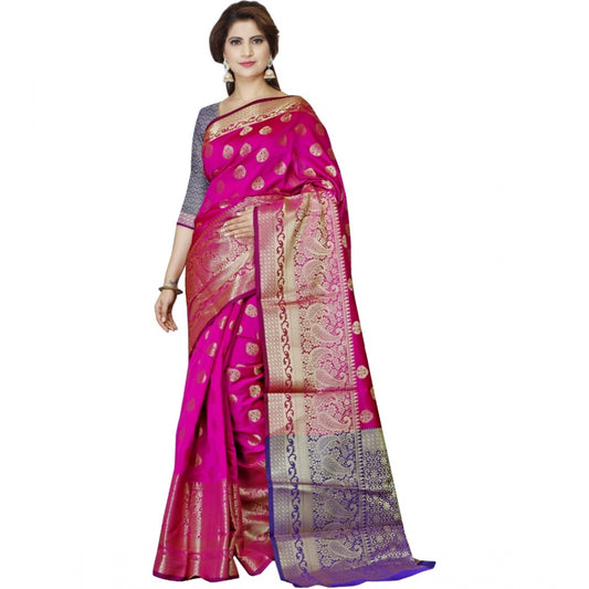 Roneclick Women's Jacquard Woven Saree With Unstitched Blouse 5.5Mtr (Magenta)