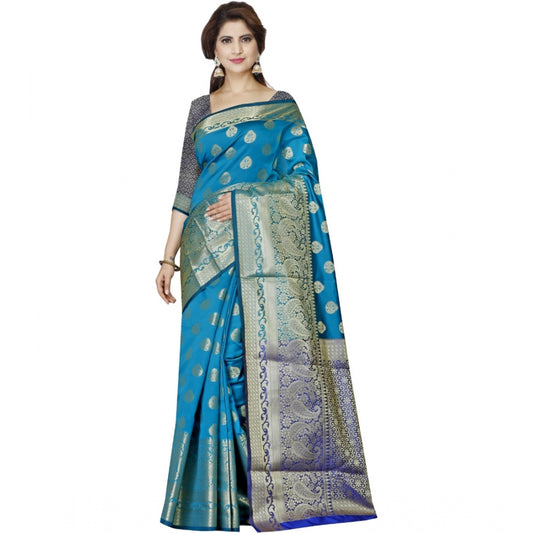 Roneclick Women's Jacquard Woven Saree With Unstitched Blouse 5.5Mtr (Blue)