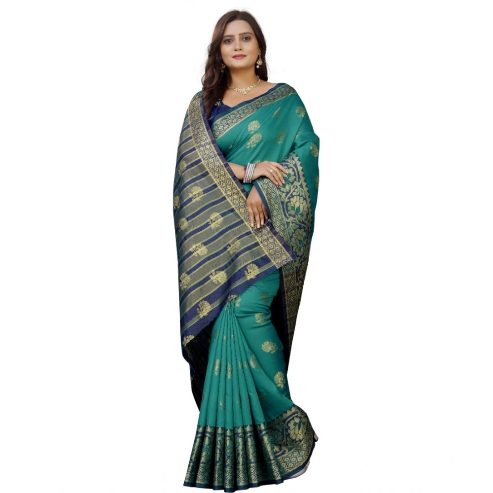 Roneclick Women's Silk Blend Woven Saree With Unstitched Blouse 5.5Mtr (Dark Blue-Green)