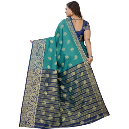 Roneclick Women's Silk Blend Woven Saree With Unstitched Blouse 5.5Mtr (Dark Blue-Green)