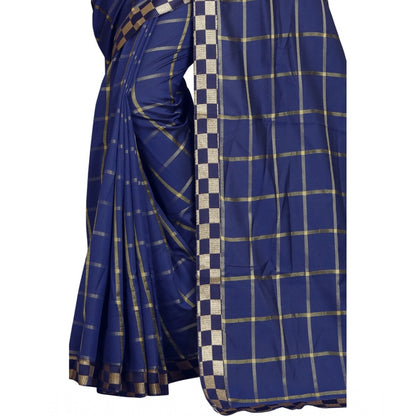 Roneclick Women's Cotton Silk Checkered Saree With Unstitched Blouse 5.5Mtr (Dark Blue)