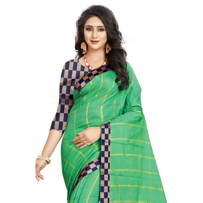 Roneclick Women's Cotton Silk Checkered Saree With Unstitched Blouse 5.5Mtr (Green)