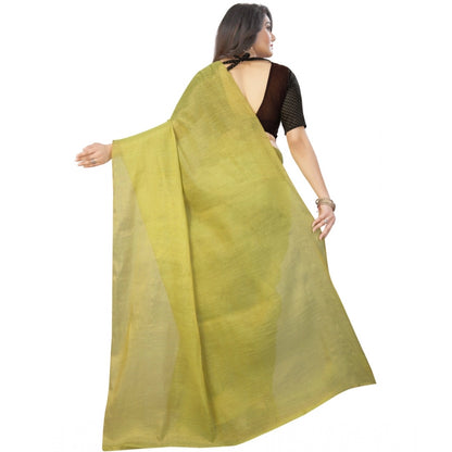 Roneclick Women's Cotton Silk Self Design Saree With Unstitched Blouse 5.5Mtr (Light Green)