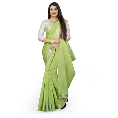 Roneclick Women's Cotton Silk Self Design Saree With Unstitched Blouse 5.5Mtr (Green)