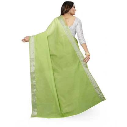 Roneclick Women's Cotton Silk Self Design Saree With Unstitched Blouse 5.5Mtr (Green)