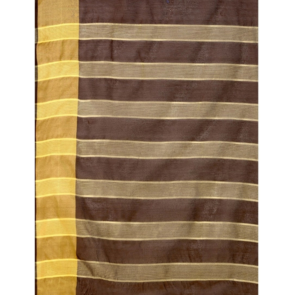 Roneclick Women's Cotton Silk Striped Saree With Unstitched Blouse 5.5Mtr (Brown)