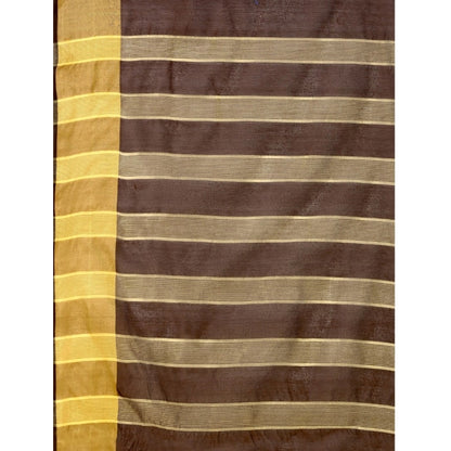 Roneclick Women's Cotton Silk Striped Saree With Unstitched Blouse 5.5Mtr (Brown)