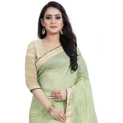 Roneclick Women's Cotton Silk Checkered Saree With Unstitched Blouse 5.5Mtr (Light Green)