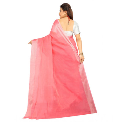 Roneclick Women's Cotton Silk Self Design Saree With Unstitched Blouse 5.5Mtr (Pink)