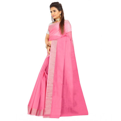 Roneclick Women's Cotton Silk Self Design Saree With Unstitched Blouse 5.5Mtr (Pink)