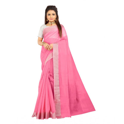 Roneclick Women's Cotton Silk Self Design Saree With Unstitched Blouse 5.5Mtr (Pink)