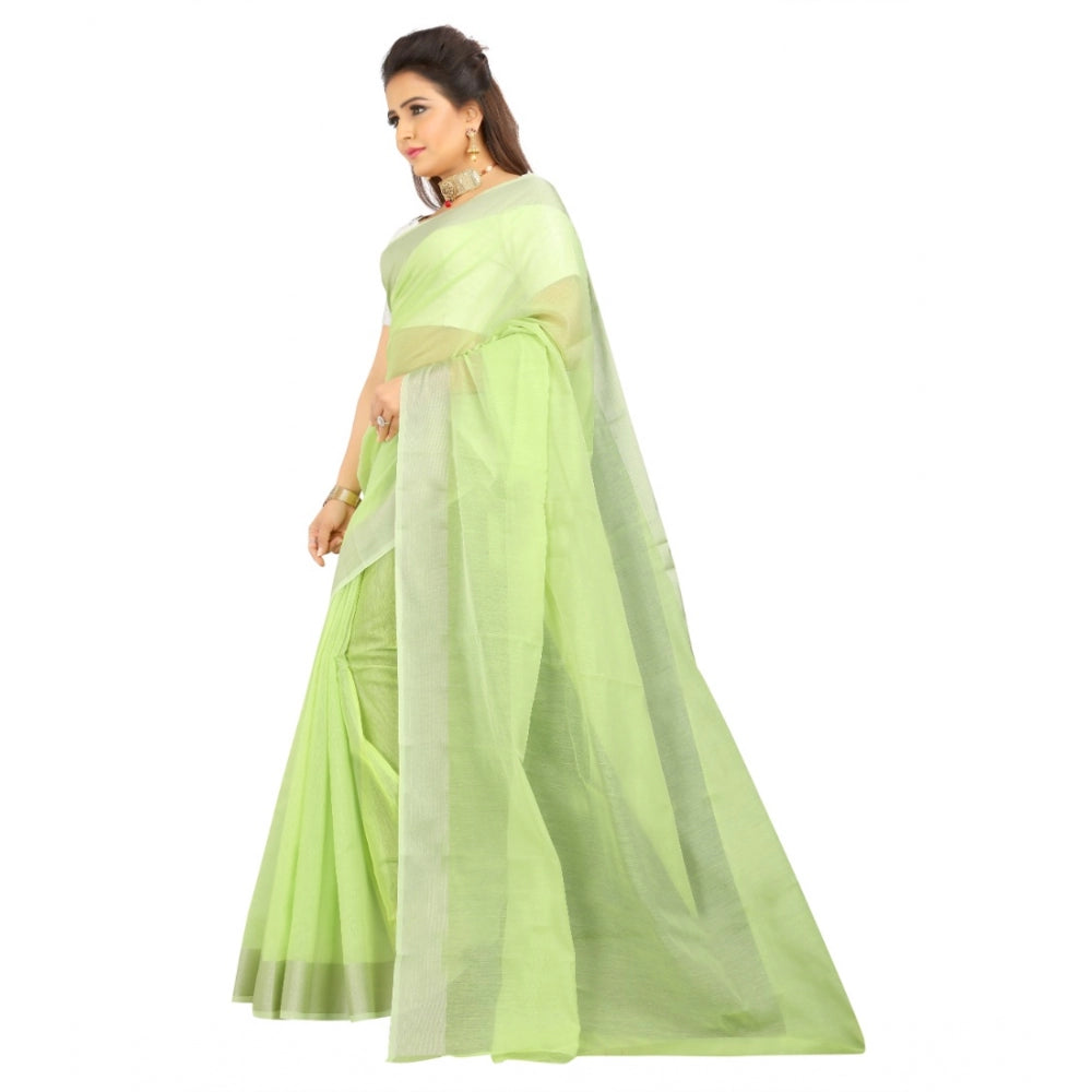 Roneclick Women's Cotton Silk Self Design Saree With Unstitched Blouse 5.5Mtr (Light Green)