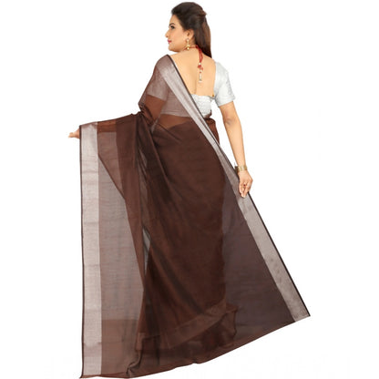 Roneclick Women's Cotton Silk Self Design Saree With Unstitched Blouse 5.5Mtr (Brown)