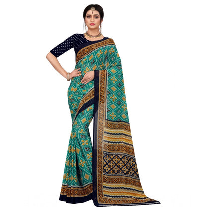 Roneclick Women's Georgette Floral Print Saree With Unstitched Blouse 5.5Mtr (Dark Green)