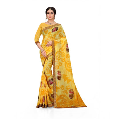 Roneclick Women's Georgette Floral Print Saree With Unstitched Blouse 5.5Mtr (Yellow)