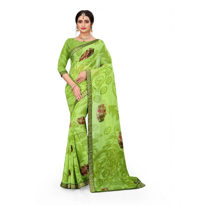 Roneclick Women's Georgette Floral Print Saree With Unstitched Blouse 5.5Mtr (Green)