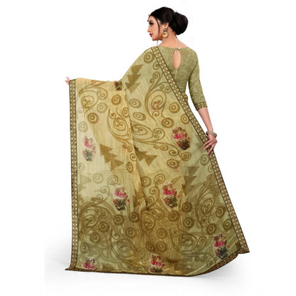 Roneclick Women's Georgette Floral Print Saree With Unstitched Blouse 5.5Mtr (Brown)