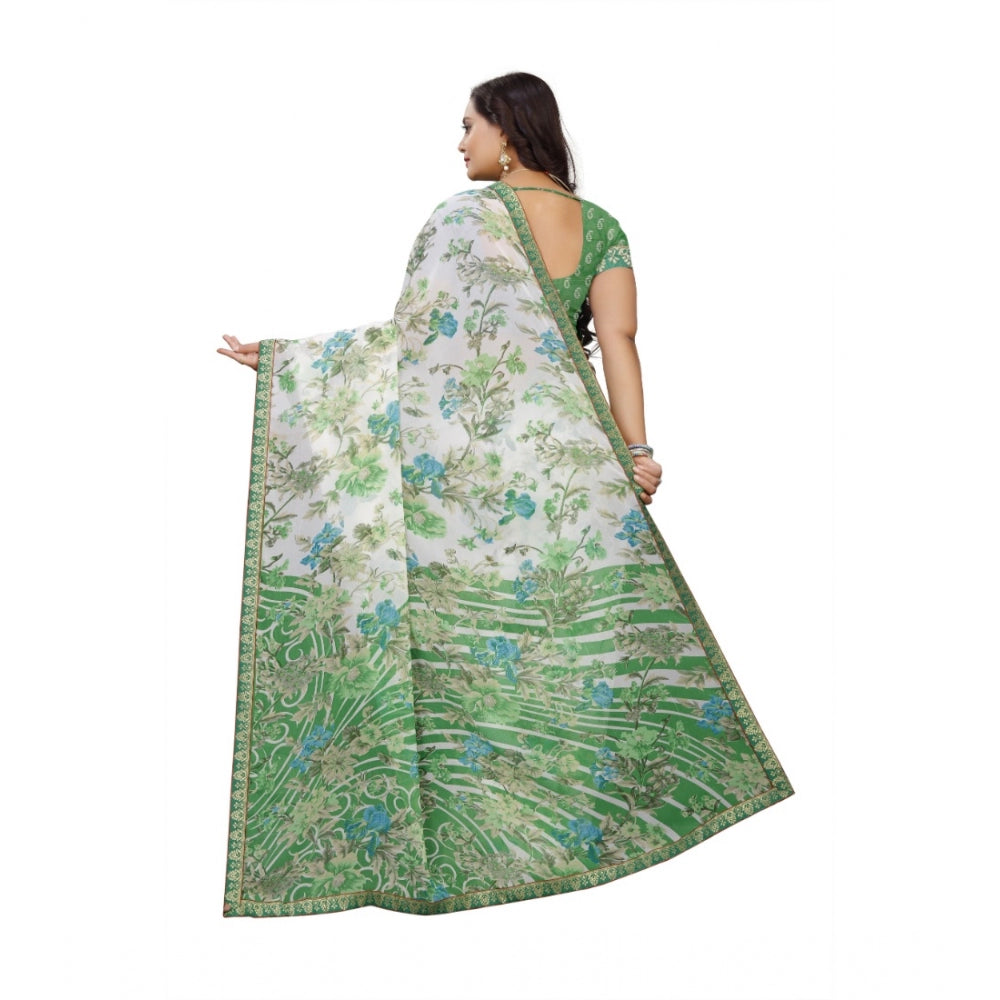 Roneclick Women's Georgette Floral Print Saree With Unstitched Blouse 5.5Mtr (Green)