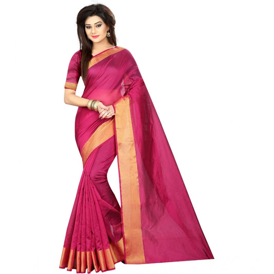 Roneclick Women's Cotton Silk Solid/Plain Saree With Unstitched Blouse 5.5Mtr (Pink)