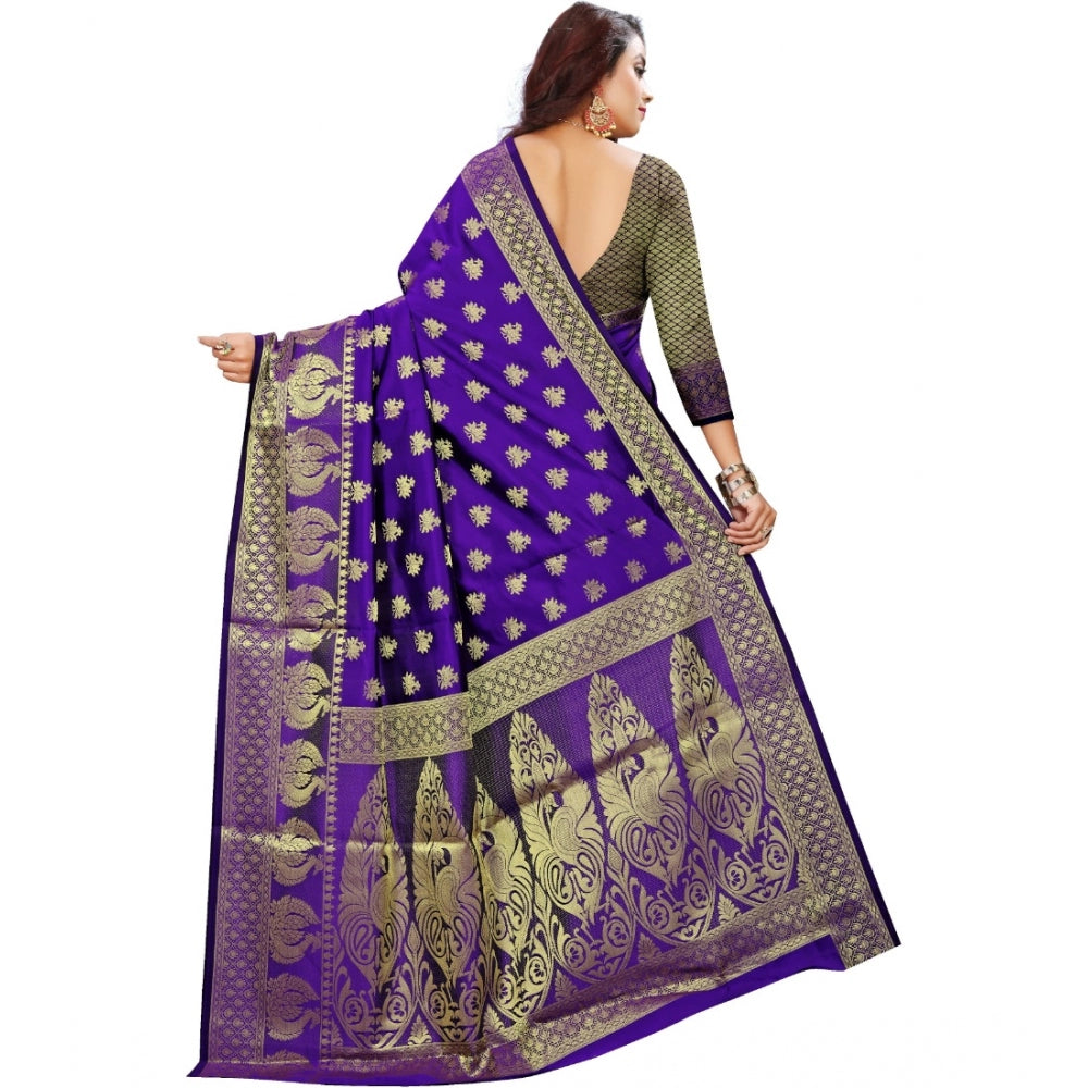 Roneclick Women's Jacquard Woven Saree With Unstitched Blouse 5.5Mtr (Purple)