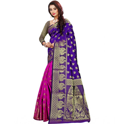 Roneclick Women's Jacquard Woven Saree With Unstitched Blouse 5.5Mtr (Purple)