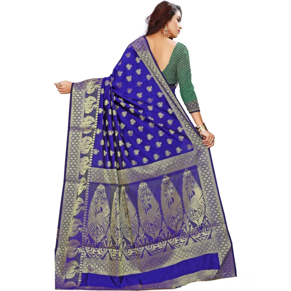 Roneclick Women's Jacquard Woven Saree With Unstitched Blouse 5.5Mtr (Blue)