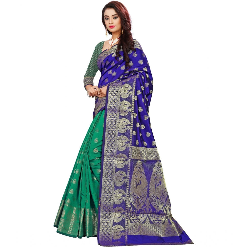 Roneclick Women's Jacquard Woven Saree With Unstitched Blouse 5.5Mtr (Blue)