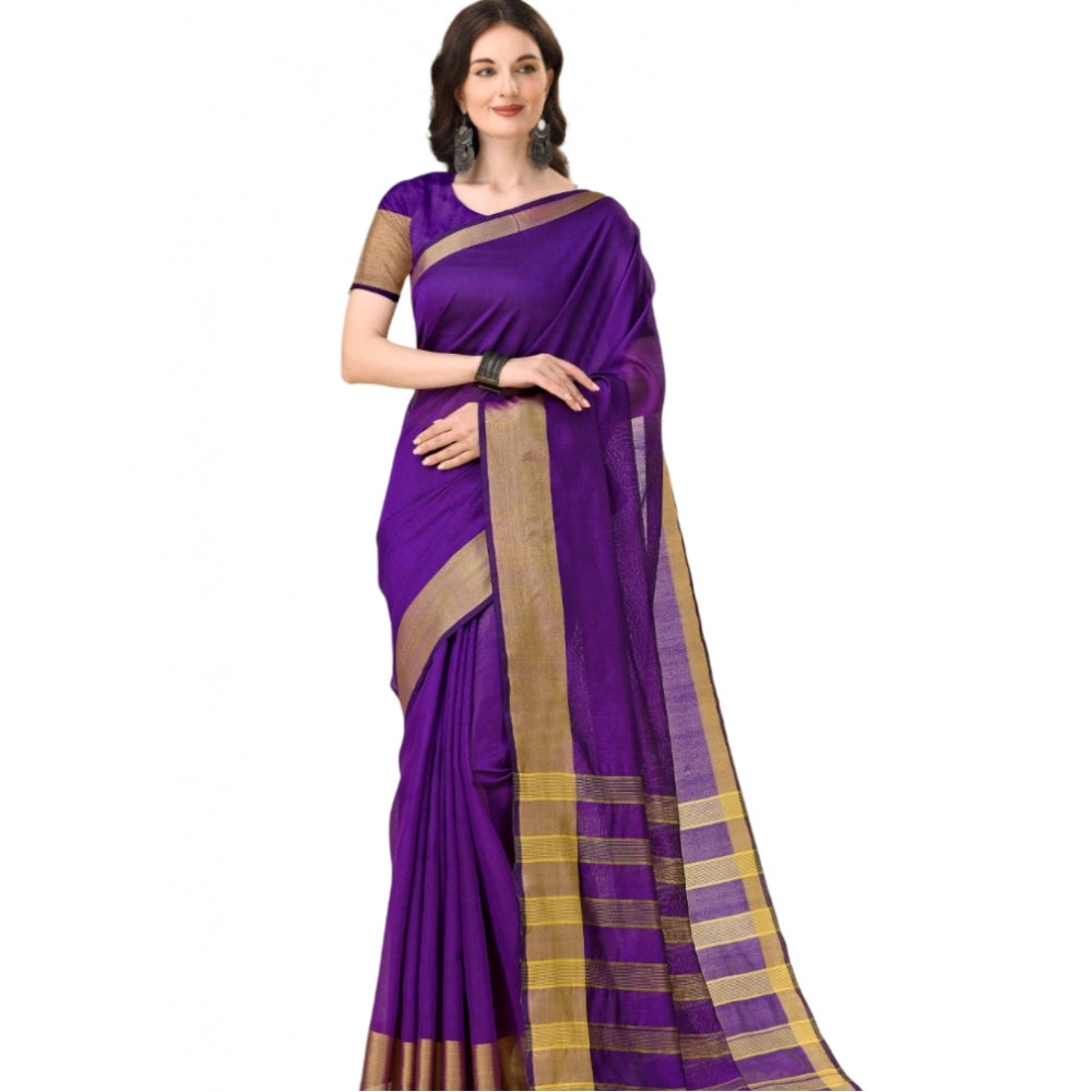 Roneclick Women's Cotton Silk Striped Saree With Unstitched Blouse 5.5Mtr (Multicolor)