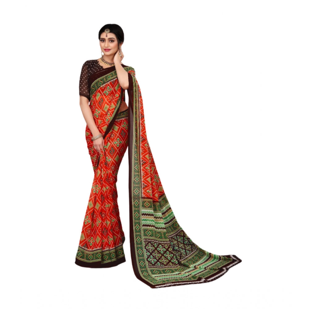 Roneclick Women's Georgette Floral Print Saree With Unstitched Blouse 5.5Mtr (Red)