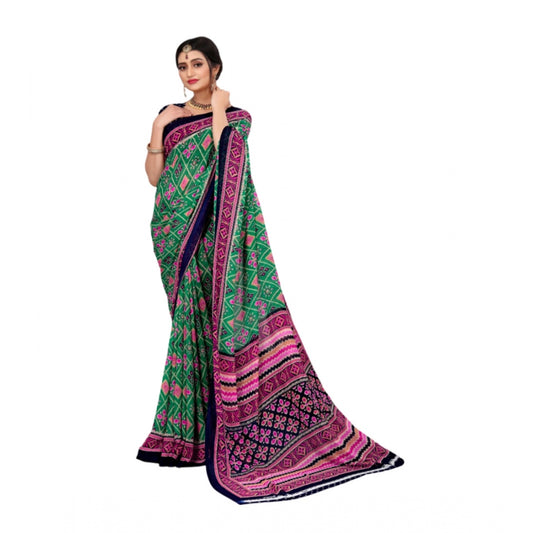 Roneclick Women's Georgette Floral Print Saree With Unstitched Blouse 5.5Mtr (Green)